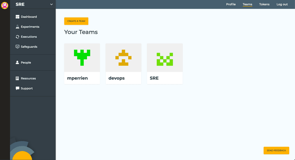 Teams Page screenshot